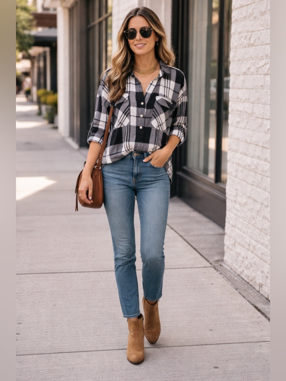 OLD NAVY Women’s BOYFRIEND Black Plaid Long Sleeve Pullover Shirt L